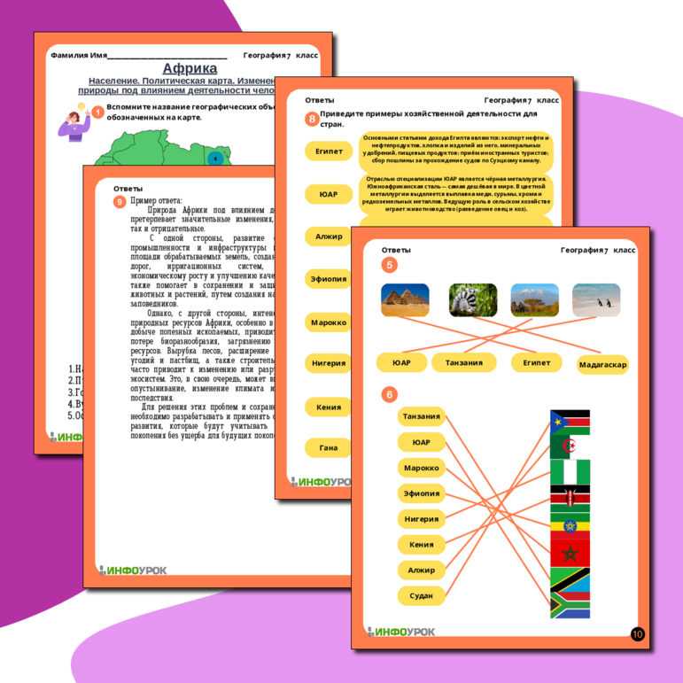 Рабочий лист “Африка: население, политическая карта, изменение природы под влиянием деятельности человека”