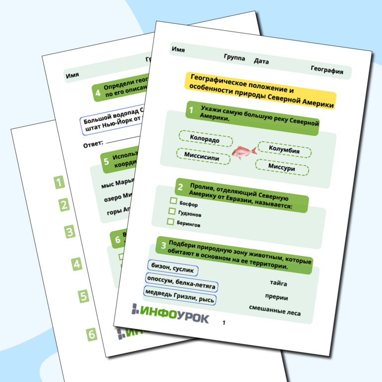 Рабочий лист «Географическое положение и особенности природы Северной Америки»