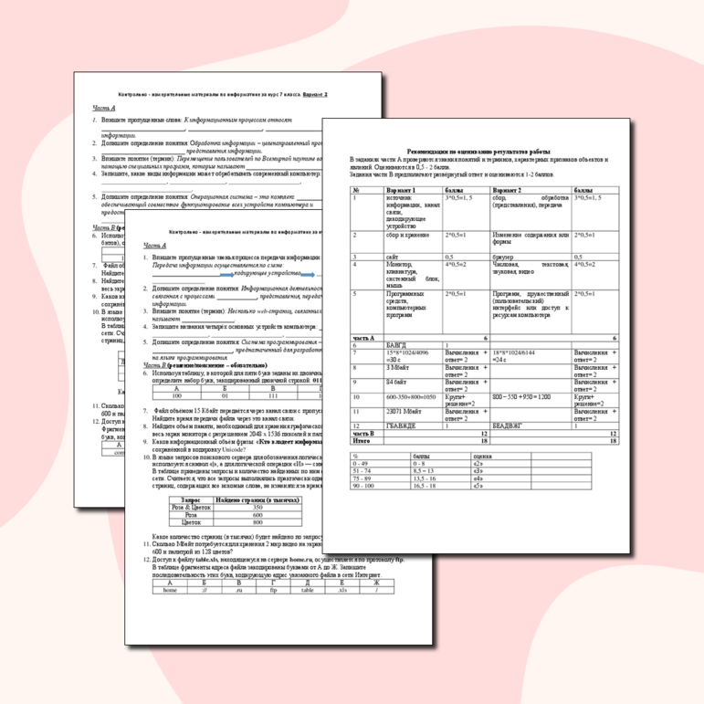 Контрольно - измерительные материалы по информатике за курс 7 класса
