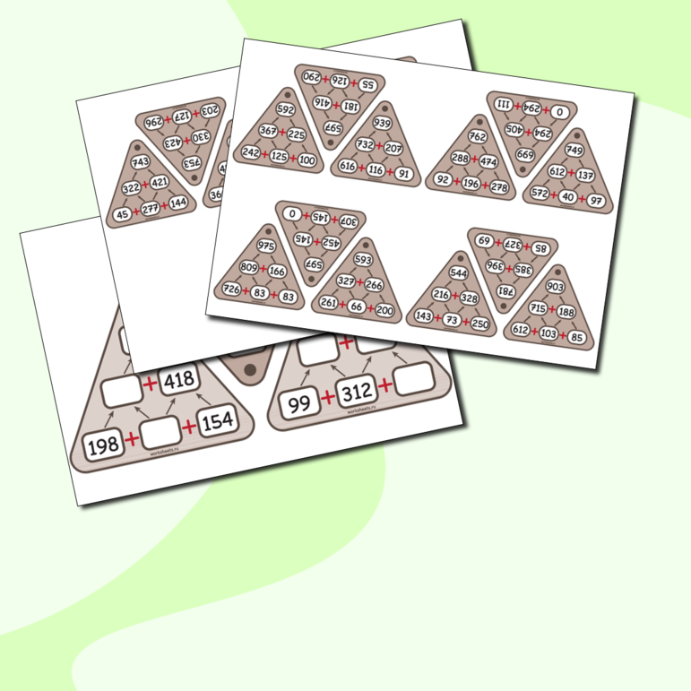 Пирамиды сложения до 1000 - карточки (54 шт.)