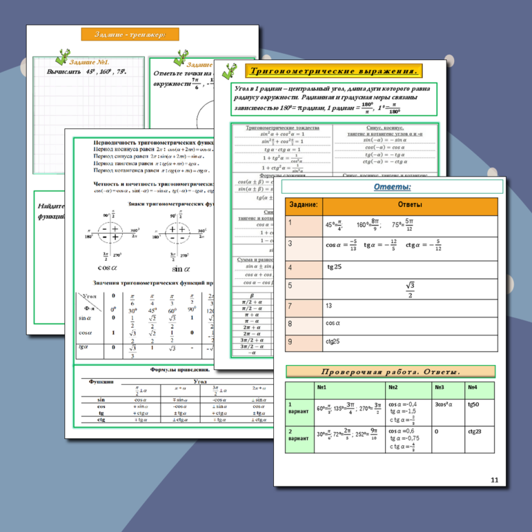 Тригонометрические выражения. Рабочий лист .Алгебра. 10-11 класс.