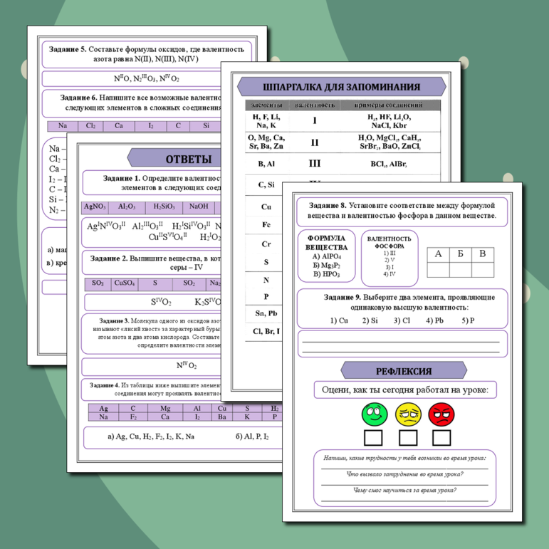 Рабочий лист по химии: Валентность химических элементов
