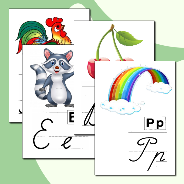 Буквы русского алфавита (печатные и письменные) с картинками