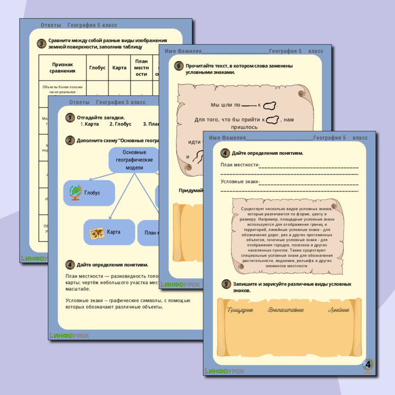 Рабочий лист по географии на тему “Виды изображения земной поверхности. Планы местности. Условные знаки”
