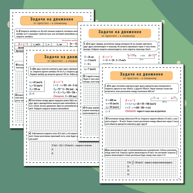 Решение текстовых задач - от простого к сложному 5-9 класс (ЗАДАЧИ НА ДВИЖЕНИЕ)