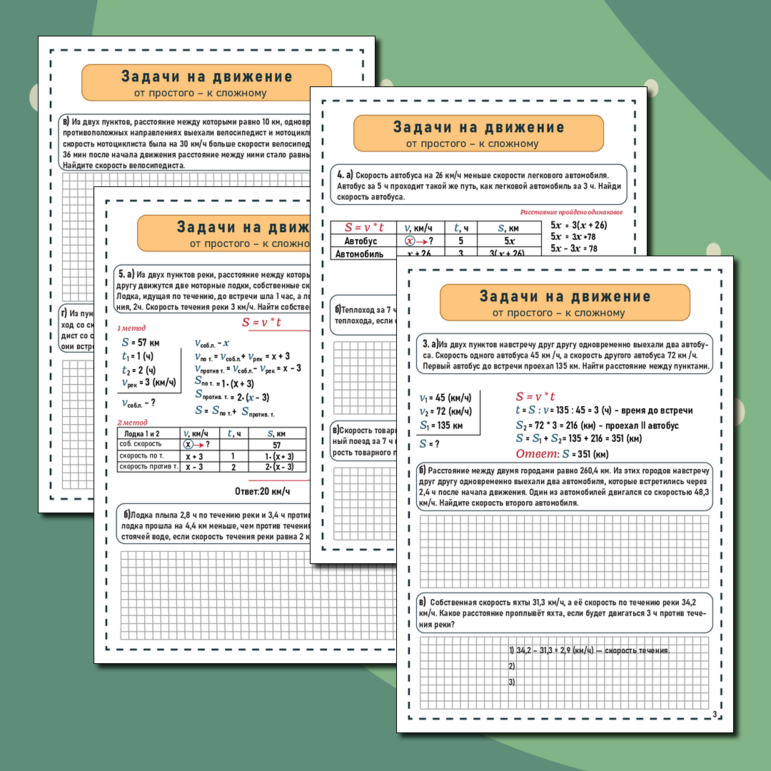 Решение текстовых задач - от простого к сложному 5-9 класс (ЗАДАЧИ НА ДВИЖЕНИЕ)