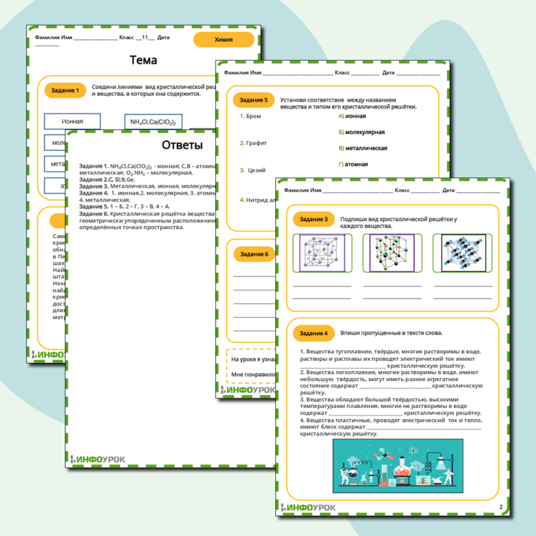 Рабочий лист «Кристаллические решётки»