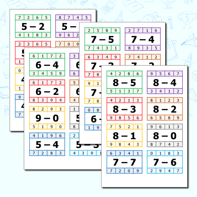 Карточки «Вычитание в пределах 10»