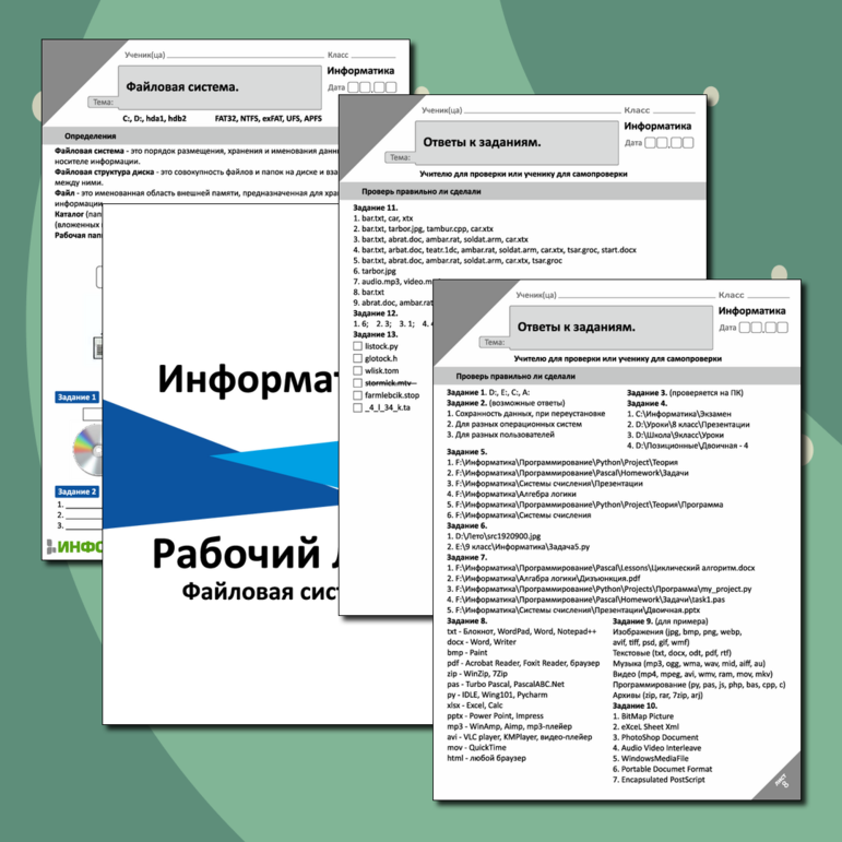 Рабочий лист «Файловая система». Информатика.