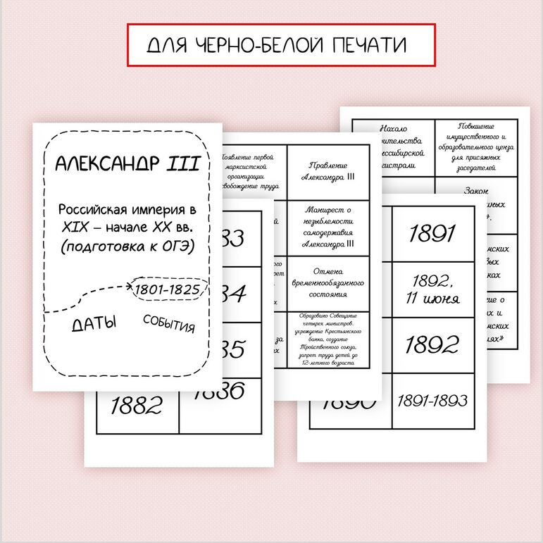 Подготовка к ОГЭ, ЕГЭ по истории. Карточки: даты и события (двусторонние). Александр III. Российская империя в XIX – начале XX вв.