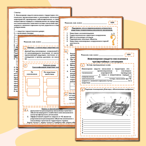 Рабочий лист «Инженерная защита населения от чрезвычайных ситуаций»