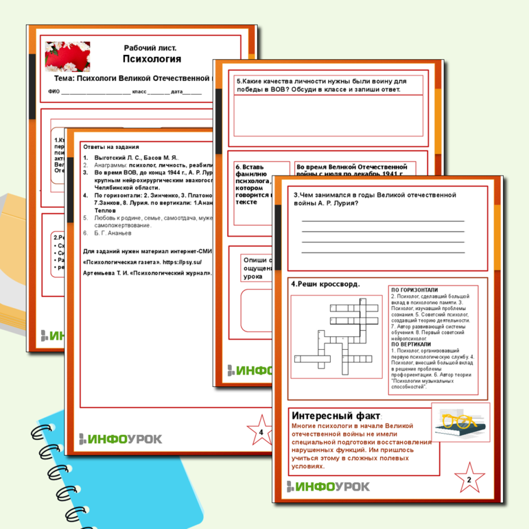 Рабочий лист по Психологии. Тема «Психологи Великой Отечественной войны»