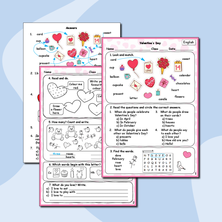 Рабочий лист по английскому языку «Valentine's day (День святого Валентина. День всех влюбленных)»