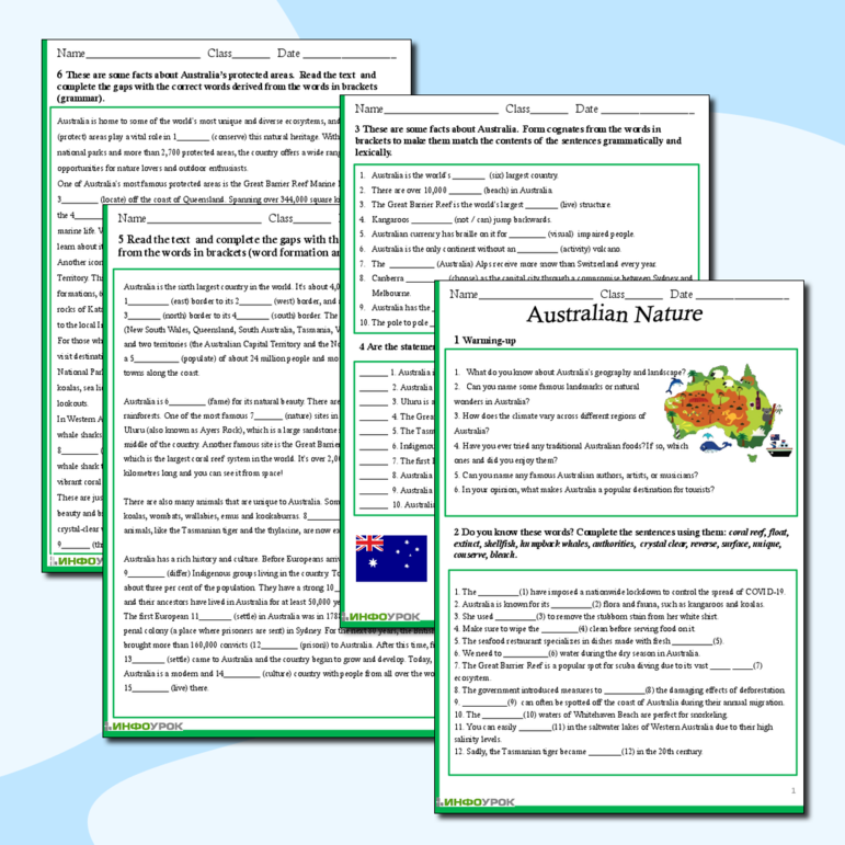 Рабочий лист Australia's nature (Природа Австралии)