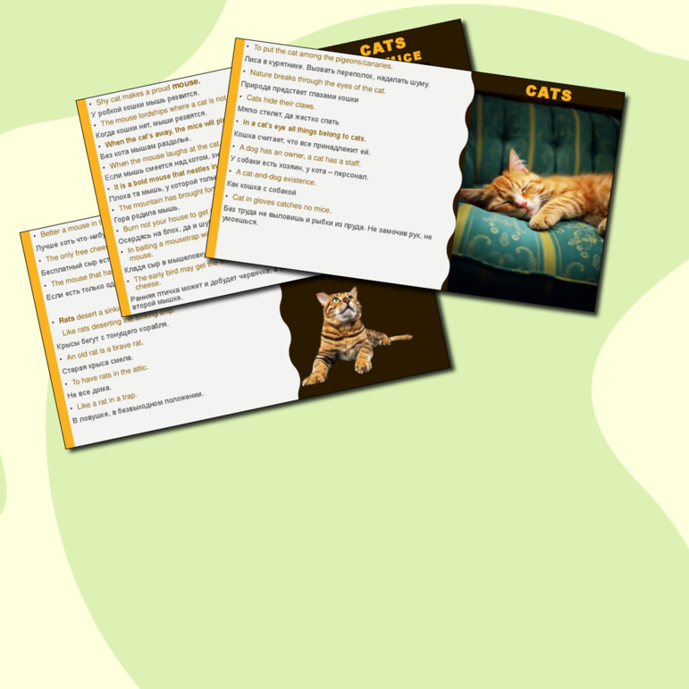 Сборник материалов для английского языка №1 Кошки - Cats из цикла Животные