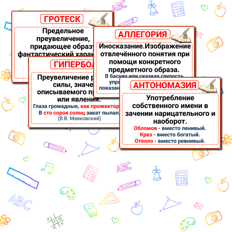 Дидактический материал к урокам литературы и русского языка «Изобразительно-выразитетельные средства языка»