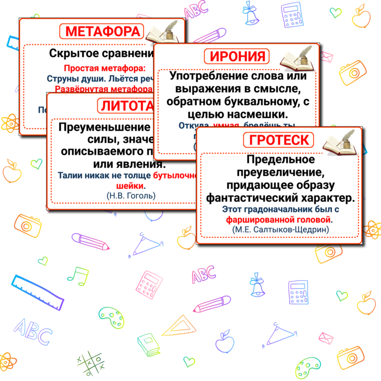 Дидактический материал к урокам литературы и русского языка «Изобразительно-выразитетельные средства языка»