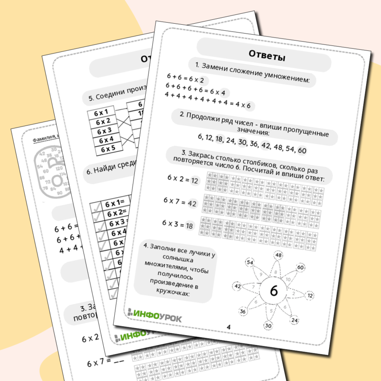 Таблица умножения на 6. Упражнения для изучения таблицы умножения.