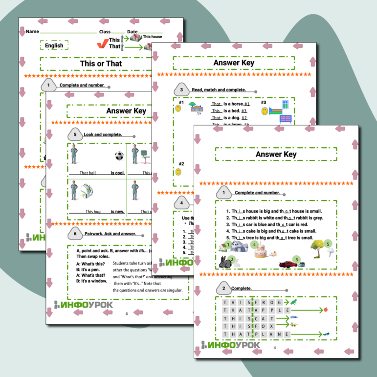 Рабочий лист для английского языка по теме указательные местоимения this и that