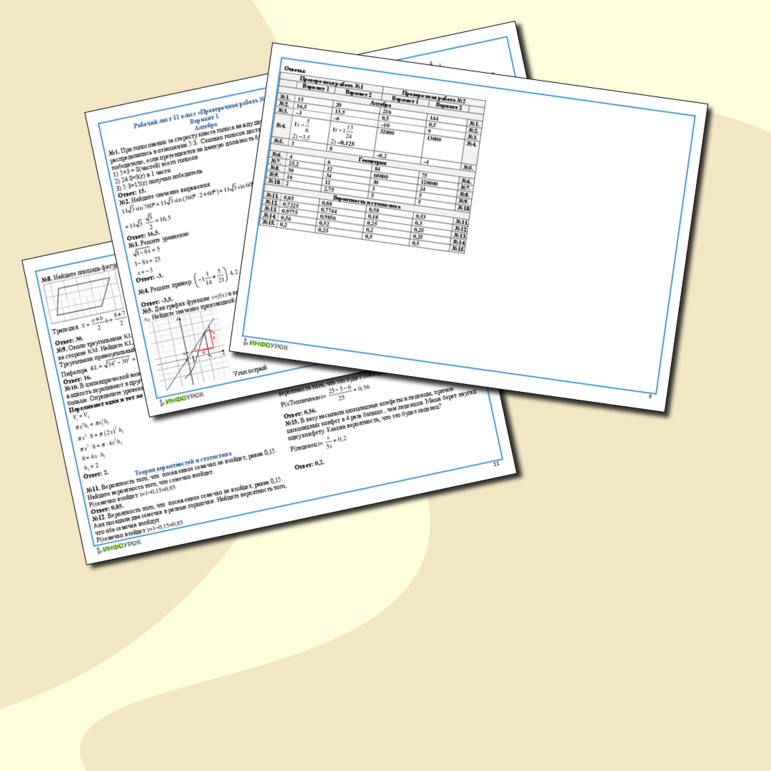 Рабочий лист 11 класс «Проверочные работы №1 и №2 из заданий ЕГЭ по 2 варианта»