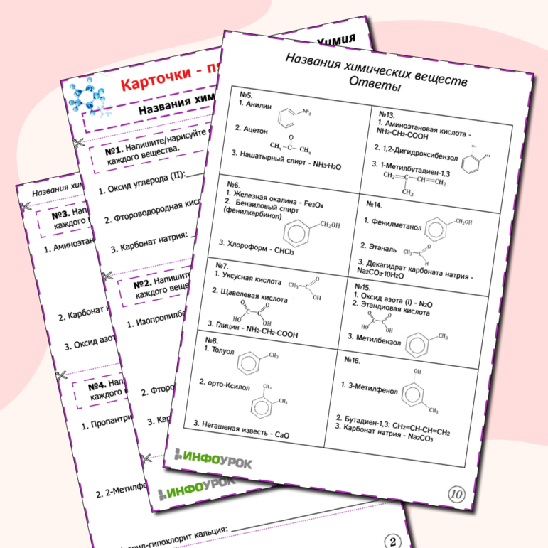 Карточки - пятиминутки по химии. Тривиальные названия веществ