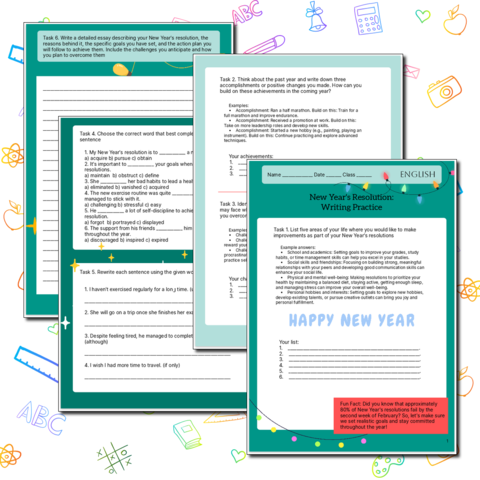 Рабочий лист «New Year's Resolutions: Writing Practice» («Планы на будущий год, письменная практика»)