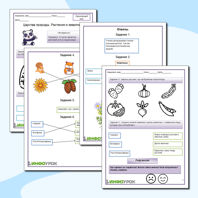 Рабочий лист по окружающему миру: царства природы. Животные и растения