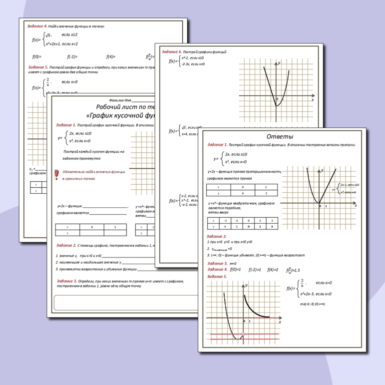 Рабочий лист «График кусочной функции»