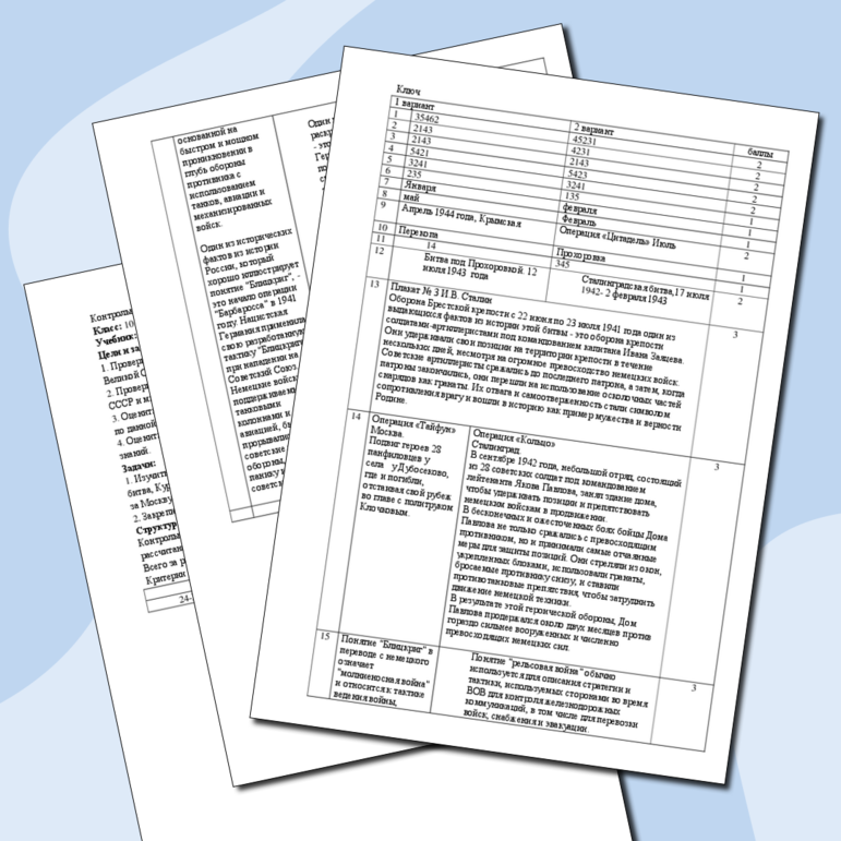 Контрольная работа по теме: Великая отечественная война 1941-1945гг